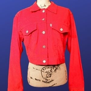 LEVI STRAUSS & CO. Original Trucker Jacket, CROPPED, RED CORDUROY, NWT, Size L